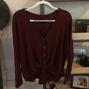Maroon tie-front sweater
